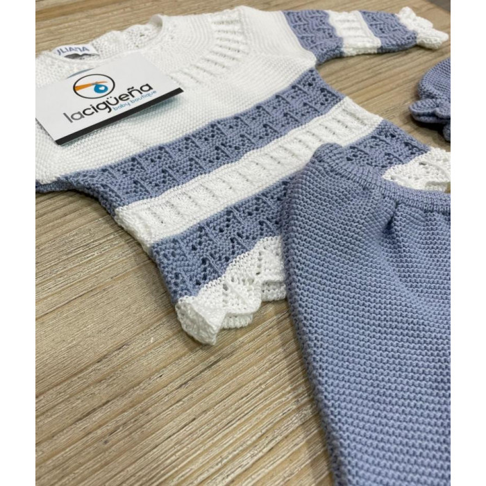 CONJUNTO 3 PIEZAS HILO RAYAS CIELO...