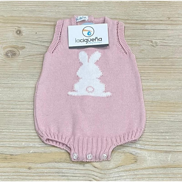RANITA SIN MANGA HILO ROSA CONEJO BLANCO