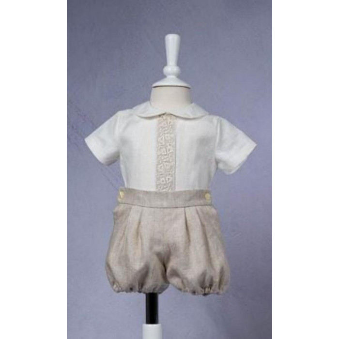 CAMISA LINO MANGA CORTA BEIG CON...