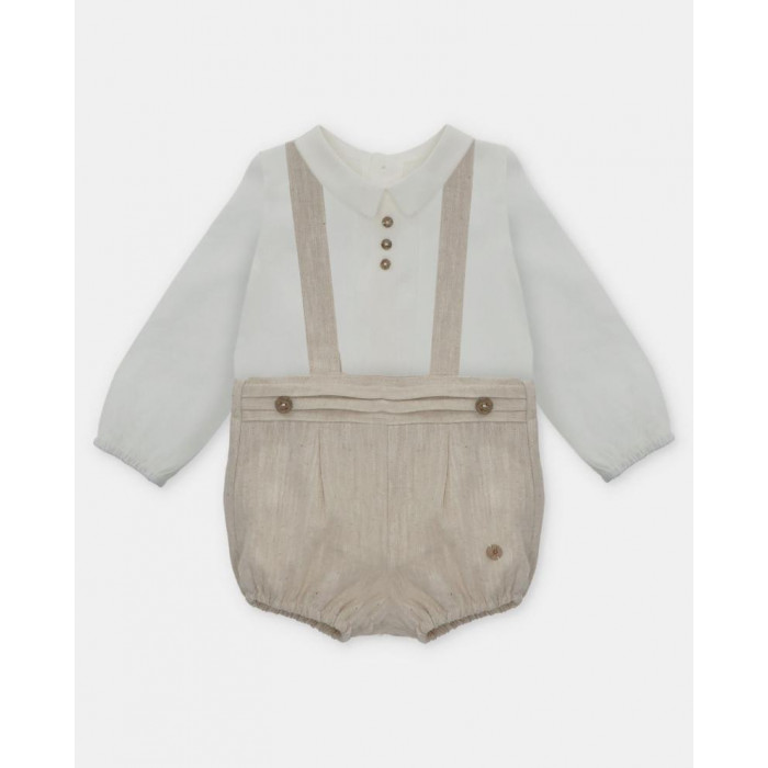 PETO LINO CAMEL CON CAMISA MANGA...