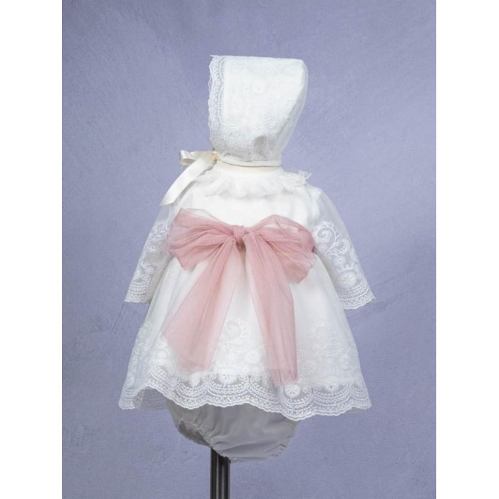 VESTIDO CON GORRO BEIG TUL BORDADO BEIG