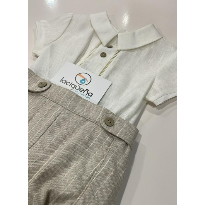 CAMISA MANGA CORTA LINO BEIG CON...