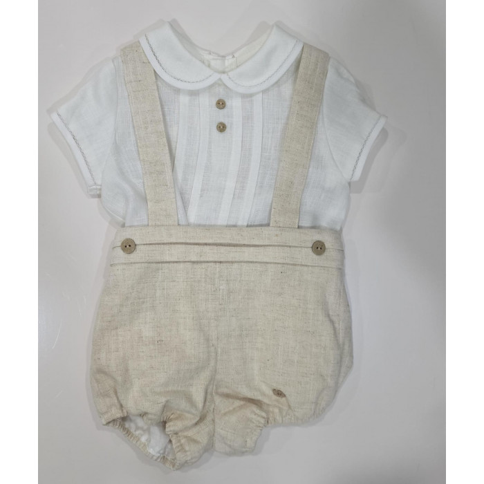 CAMISA MANGA CORTA LINO BEIG CON PETO...