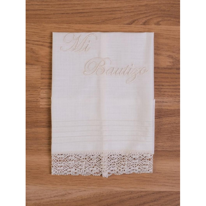 PAÑUELO MI BAUTIZO LINO BORDADO BEIG