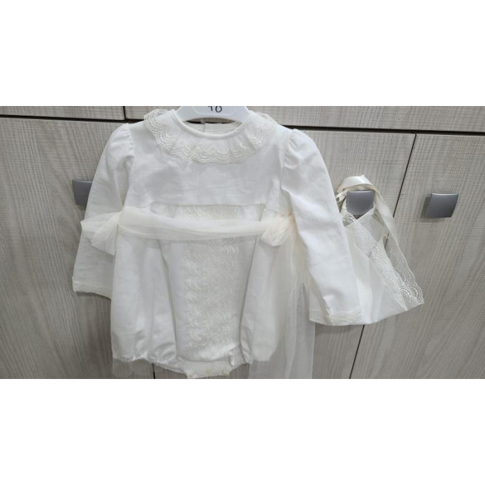 PELELE M/L+GORRO LINO ENCAJE BEIG