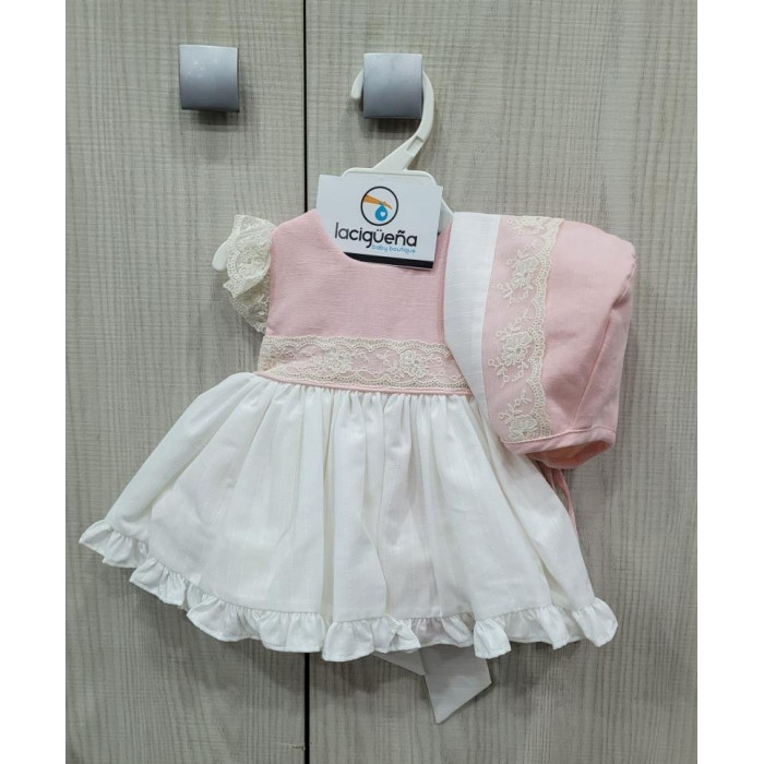 VESTIDO S/M+BRAGA Y GORRO CUERPO ROSA...