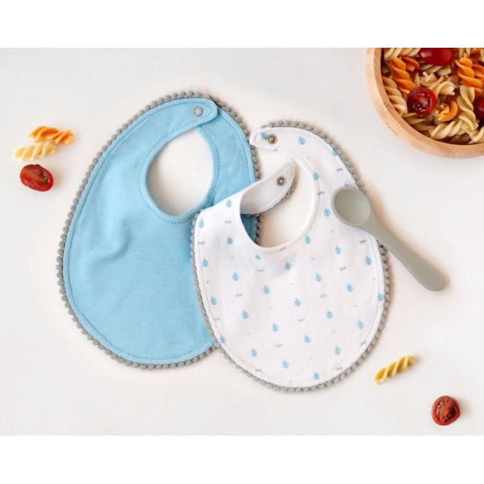 PACK 2 BABEROS ALGODON AZUL + CUCHARA...