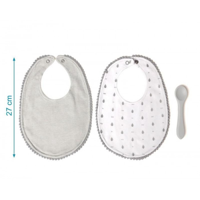 PACK 2 BABEROS ALGODON GRIS + CUCHARA...