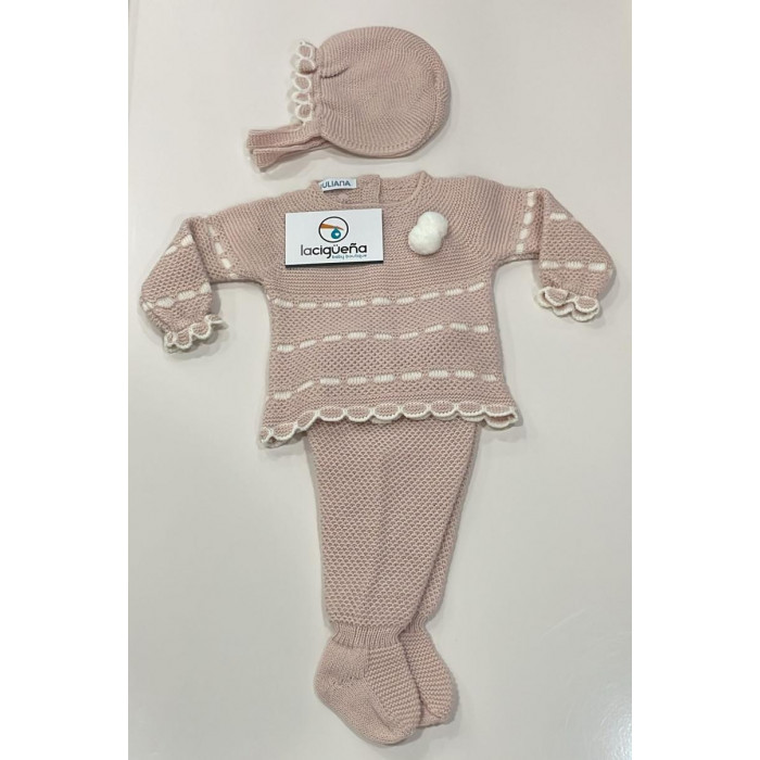 CONJUNTO LANA CON GORRITO ROSA...