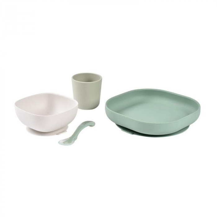 SET VAJILLA SILICONA VERDE SALVIA BEABA
