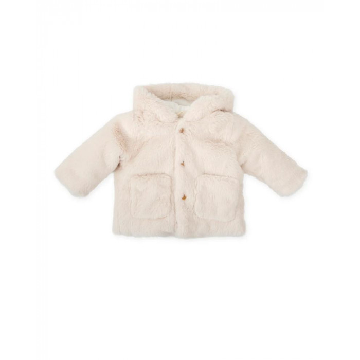 ABRIGO PELITO CON GORRO BEIG TUTTO...