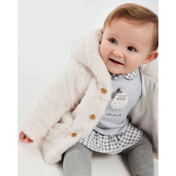 ABRIGO PELITO CON GORRO BEIG TUTTO...