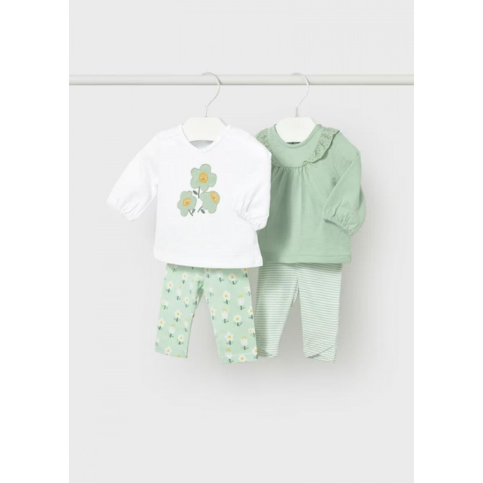 CONJUNTO 4 PIEZAS ALGODON FLOR VERDE...