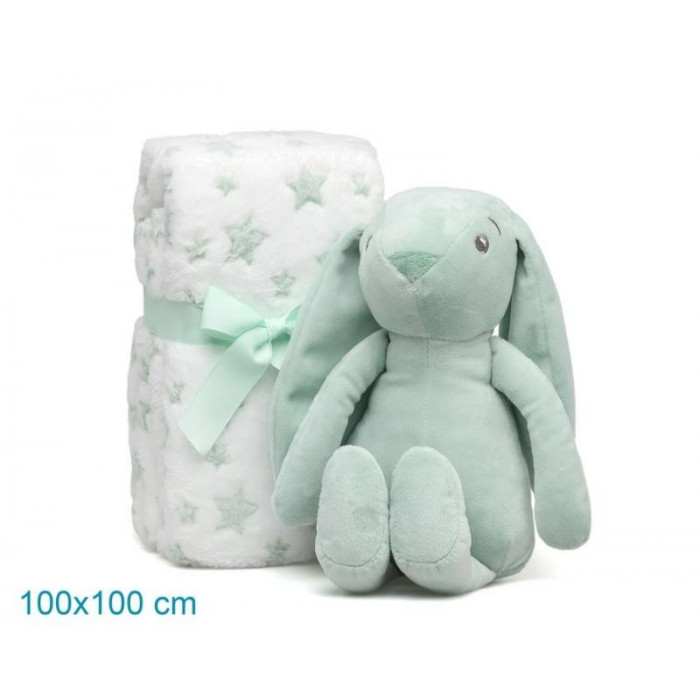 MANTA POLAR ESTRELLAS VERDE+ PELUCHE...