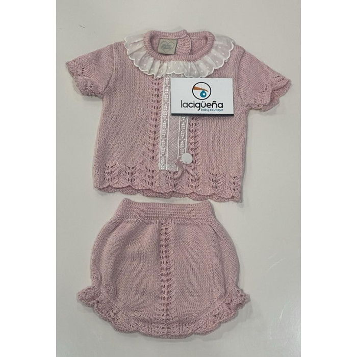 JERSEY HILO MANGA CORTA ROSA PUNTILLA...