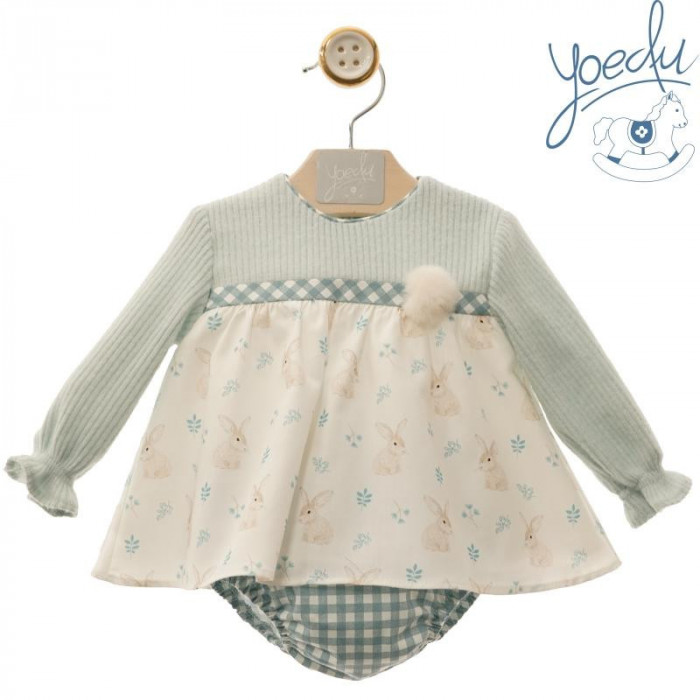 VESTIDO M/L CONEJITOS+BRAGA VICHI VERDE