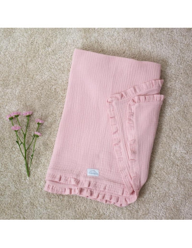 ARRULLO MUSELINA CON VOLANTE ROSA