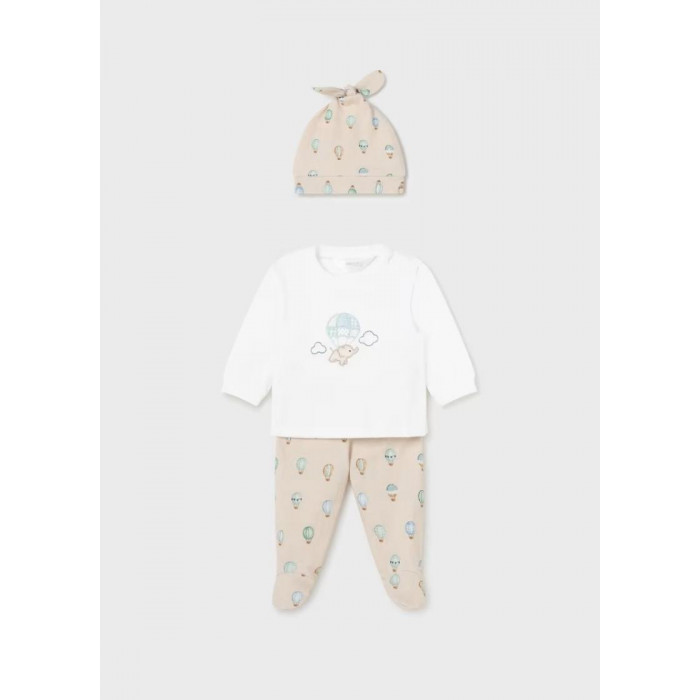 CONJUNTO ALGODON CON GORRO GLOBOS BEIG