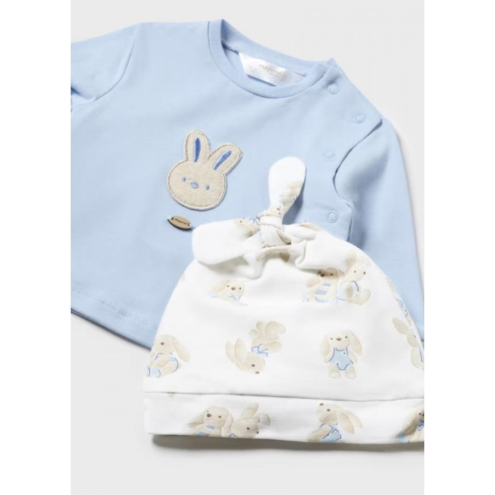 CONJUNTO ALGODON CON GORRO CONEJOS AZUL