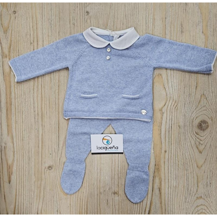 CONJUNTO HILO MANGA LARCA AZUL CUELLO...