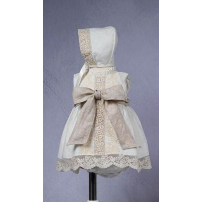 VESTIDO SIN MANGA CON GORRO LINO BEIG...