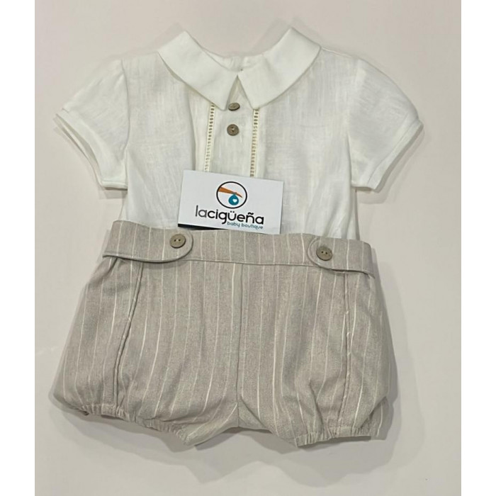 CAMISA MANGA CORTA LINO BEIG CON...