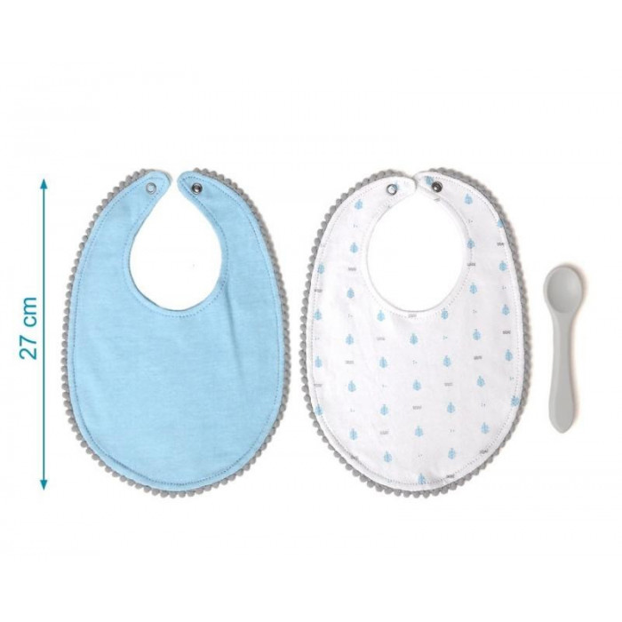 PACK 2 BABEROS ALGODON AZUL + CUCHARA...