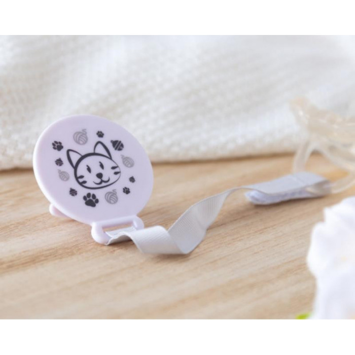 CADENA CHUPETE TELA GATITO GRIS