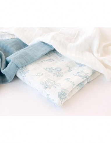 PACK 3 GASAS BAMBU ESTAMPADO AZUL KIO...