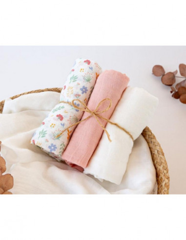 PACK 3 GASAS BAMBU FLORES ROSA KIO KIDS